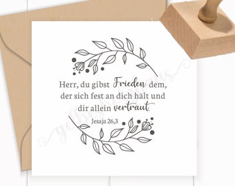 Floraler Bibelvers STEMPEL "Jesaja 26.3 - Herr, du gibst Frieden" 41 - 100 mm, Selbstfärber, Holzstempel, Stempelkissen, Stempelgummi