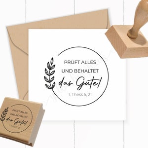 Stempel Losung 2025 Kranz "1.Thessalonicher 5,21 - Prüft alles und behaltet das Gute!" Selbstfärber | Holzstempel | Klötzchen | Gummi
