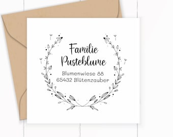 großer AdressSTEMPEL "Pusteblume", Selbstfärber oder Holzstempel // 41 oder 50 mm groß // Familien- oder Firmenstempel // individualisierbar