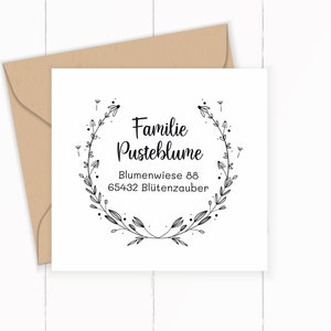 TIMBRO per indirizzi di grandi dimensioni "Dente di leone", timbro autoinchiostrante o in legno // dimensione 41 o 50 mm // timbro familiare o aziendale // personalizzabile