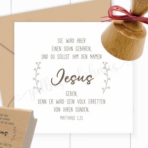 Weihnachts STEMPEL "Jesus - der Retter - Matthäus 1,21" in 5- 10 cm Breite als Selbstfärber | Holzstempel | Stempelgummi