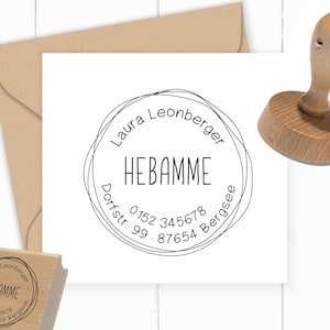 Indirizzo STAMP per ostetrica, doula, consulente per l'allattamento e ostetrico | da 3 a 10 cm | adatto per pass maternità | Timbro autoinchiostrante o in legno