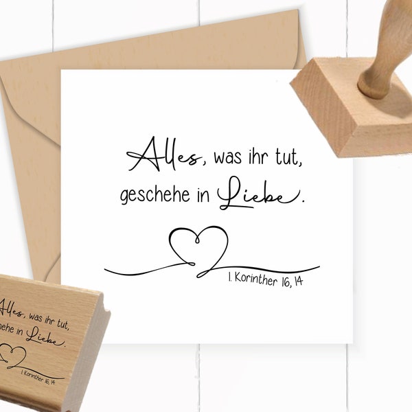 Jahreslosung 2024 STEMPEL Herz "1.Korinther 16,14 - Alles, was ihr tut, geschehe in Liebe" Selbstfärber / Holzstempel / Stempelgummi