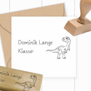 TIMBRO con nome Dino per i-Männchen, alunni della prima elementare, studenti per l'inizio della scuola ca. 60 x 25 mm come timbro autoinchiostrante/in legno/blocchetti