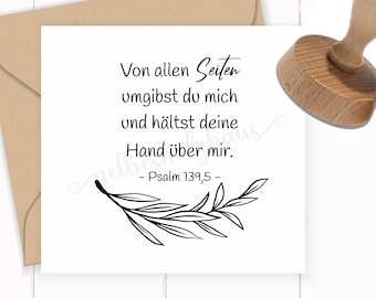 Floral Bible verse STAMP "Psalm 139.5 - You surround me on all sides" self-inker / wooden stamp / ink pad / rubber stamp