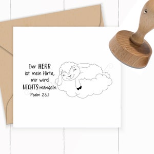 Süßer Bibelvers-STEMPEL Schaf "Psalm 23.1 - Der Herr ist mein Hirte" 60 oder 80 mm/Selbstfärber / Holzstempel / Stempelkissen / Stempelgummi
