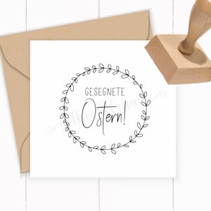 STEMPEL "Gesegnete Ostern!" Kranz als Selbstfärber / Holzstempel / Stempelgummi für deine OsterPost, OsterKarten, OsterGeschenke