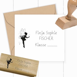 Timbro con nome fata personalizzato per i-maschi, alunni di prima elementare, studenti che iniziano la scuola 50 x 30 mm come timbro autoinchiostrante / in legno / blocchi
