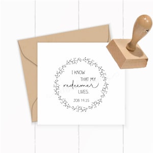 Bibelvers STEMPEL englisch "Job 19: 25 - I know that my redeemer lives" 41 - 100 mm | Selbstfärber | Holzstempel | Stempelgummi