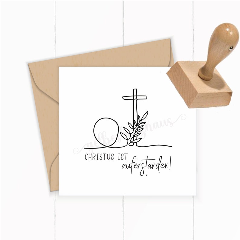 STEMPEL Christus ist auferstanden als Selbstfärber / Holzstempel / Stempelgummi für deine OsterPost, OsterKarten, OsterGeschenke Bild 1