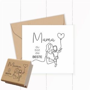 Muttertags-STEMPEL "Mama du bist die Beste" als Selbstfärber / Holzstempel / mit Stempelkissen / Stempelgummi für Karten, Geschenke und Post