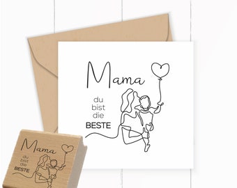 Mother's Day STAMP "Mom you are the best" as self-inking / wooden stamp / with ink pad / rubber stamp for cards, gifts and mail