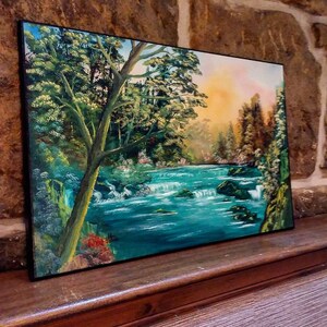 Original art, oil painting, canvas painting, wall art, original painting, traditional art, landscape , framed art forest river landscape