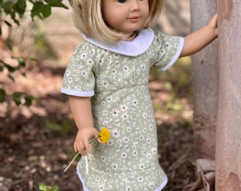 Kit's Flutter Sleeve Dress, 1930's/ 1940's Era Style Doll Dress for American Girl Doll, 18" Doll Outfit