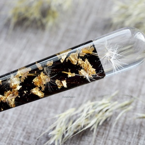 Real dandelion seeds and gold leaf with crystal resin hair stick Gift for Hair Wooden hair fork Epoxy resin wood hair stick Long Hair Holder