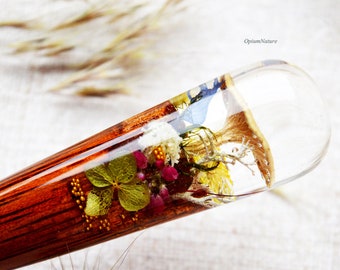 Resin Wood Hair Stick: Real Mushrooms, Moss Terrarium Hair Fork