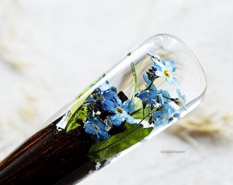 Forget me not Hair stick Resin hair stick Hair fork Wooden hair fork Hair slide Hair pin Epoxy wood jewelry Wood jewelry