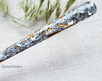 Hair stick with crystal resin and silver leaf Hair fork Hair accessories for women Hair pin Hair stick resin Epoxy wood jewelry Wood jewelry