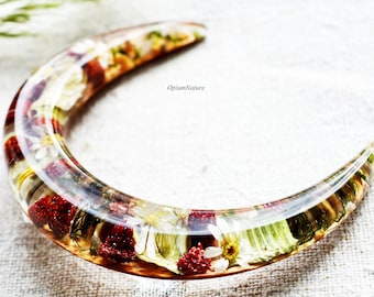 Wild Strawberry Resin Hair Stick: Half Moon Beech Wood Hair Pin