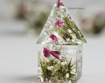 Real Spring Flower Dice Set: Handmade Resin Polyhedral RPG Dice
