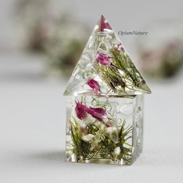 Spring melody - Forest dice set with real spring flowers Critical Role resin polyhedral dice set for RPG game Dungeons and dragons