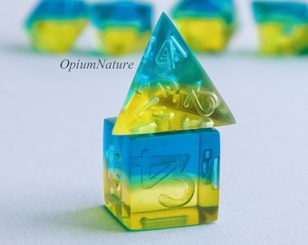 Ukrainian Flag Resin Dice Set, RPG DnD Polyhedral Dice