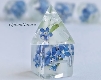 Forget-Me-Not Resin Dice Set: Handmade Polyhedral RPG Dice