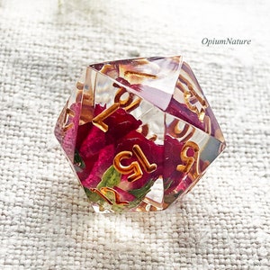 Real red rose D20 single Handmade dice with red rose Critical Role resin polyhedral dice d20 for RPG game Dungeons and dragons image 1