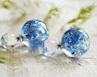 Terrarium Jewelry Pressed flowers Real Forget me not earrings Gift for her Forget me not gift Double earrings Front back earrings