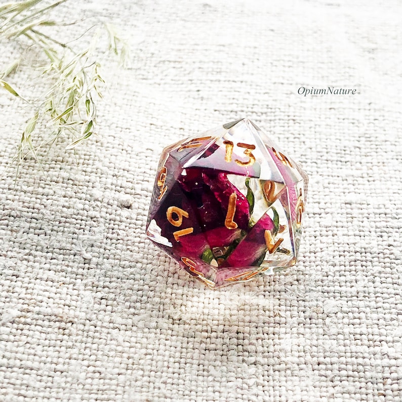 Real red rose D20 single Handmade dice with red rose Critical Role resin polyhedral dice d20 for RPG game Dungeons and dragons image 4