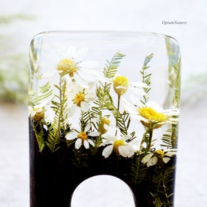 Real Daisy Resin Hair Fork: Bog Oak Wood Hair Slide