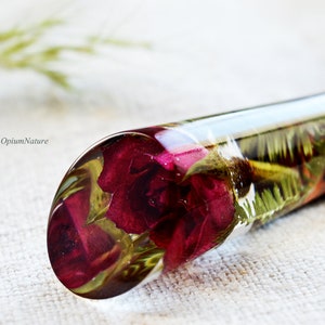 Real red rose hair stick , Wooden hair fork with flowers, Epoxy wood hair Accessories, Hair sticks for women