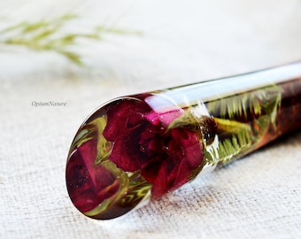 Real Red Rose Hair Stick: Merbau Wood Epoxy Hair Accessory