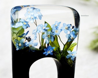 Forget-Me-Not Hair Fork: Bog Oak Wood Resin Hair Slide