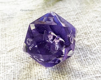 Real Purple Delphinium Resin D20 Dice, Handmade RPG Dice