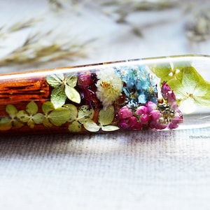Resin wood hair stick with real flowers Green Hair fork Wooden hair fork  Bun holder Hair pin Pink heather Hair stick Terrarium hair stick