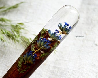 Lavender Resin Hair Stick: Real Flower Wood Hair Fork