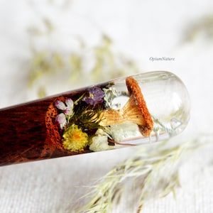 Resin wood hair stick with real mushrooms Moss Hair fork Wooden hair fork  Forest Hair stick Real mushrooms hair stick Accessories Long Hair