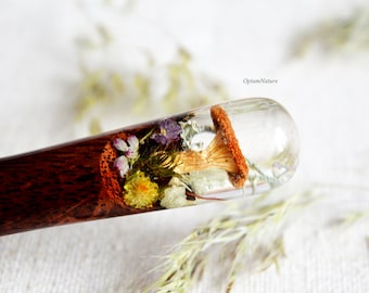 Mushroom Resin Hair Stick: Merbau Wood Forest Hair Fork