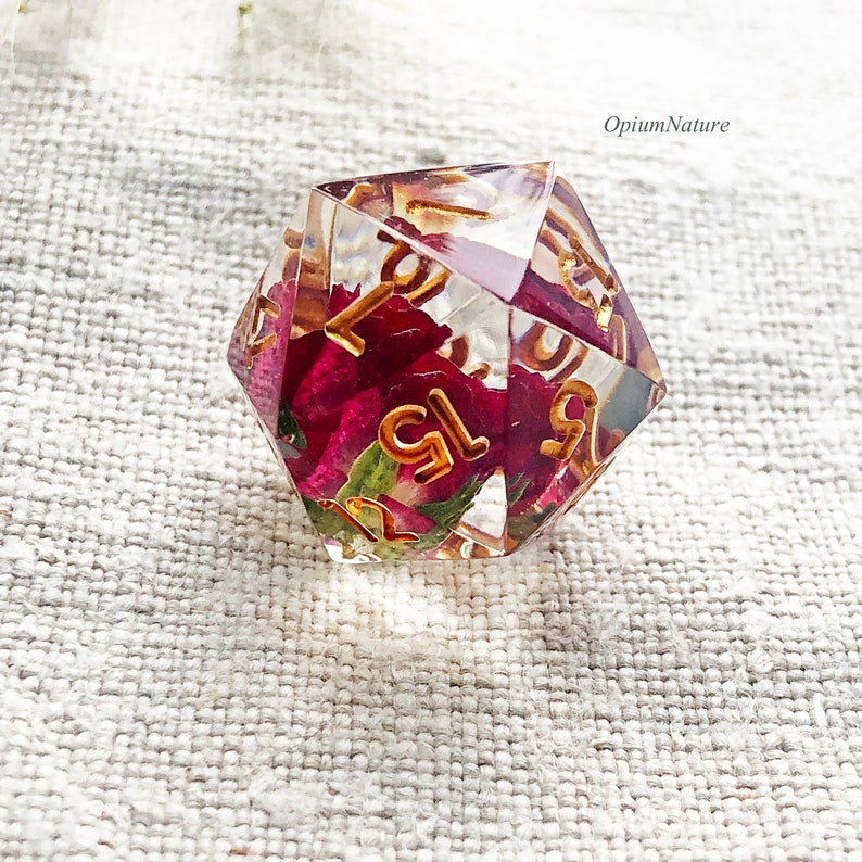 Real red rose D20 single Handmade dice with red rose Critical Role resin polyhedral dice d20 for RPG game Dungeons and dragons image 1