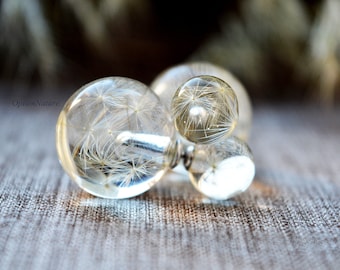 Dandelion Terrarium jewelry Dandelion seeds Dandelion earrings Double sided earring Front back earrings Double earrings