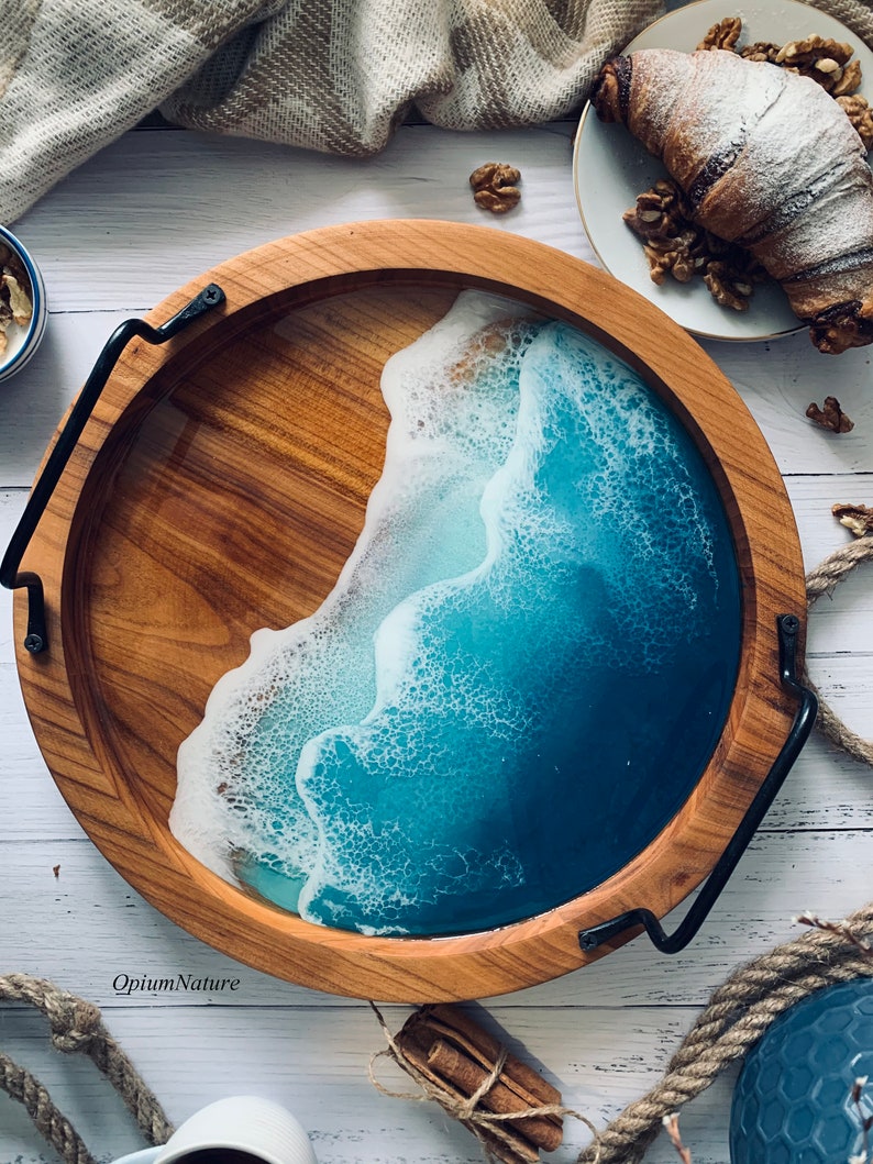 Resin Art ocean serving tray Etsy
