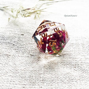 Real red rose D20 single Handmade dice with red rose Critical Role resin polyhedral dice d20 for RPG game Dungeons and dragons image 2