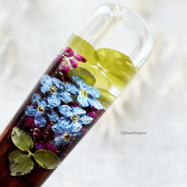 Blue forget-me-nots resin wood hair stick with real flowers Green Hair fork Wooden hair fork  Bun holder Hair pin Pink heather Hair stick