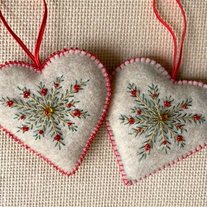 Heart Ornament, Elegant, Felt, Handmade Gift, Unique Decoration, Red, Mothers Day, Valentines Day, Christmas Decor