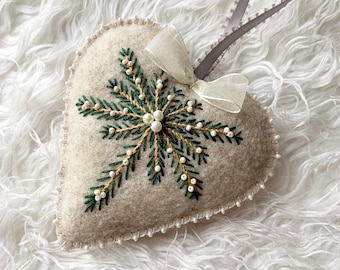 Heart Ornament, Elegant, Classy Christmas, Winter, Felt, Gift Decoration, Silver, White