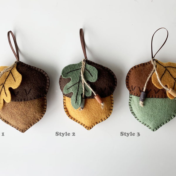 Elegant Fall Autumn Acorn Felt Ornament, Handmade, Christmas Gift, Embroidery, Individual