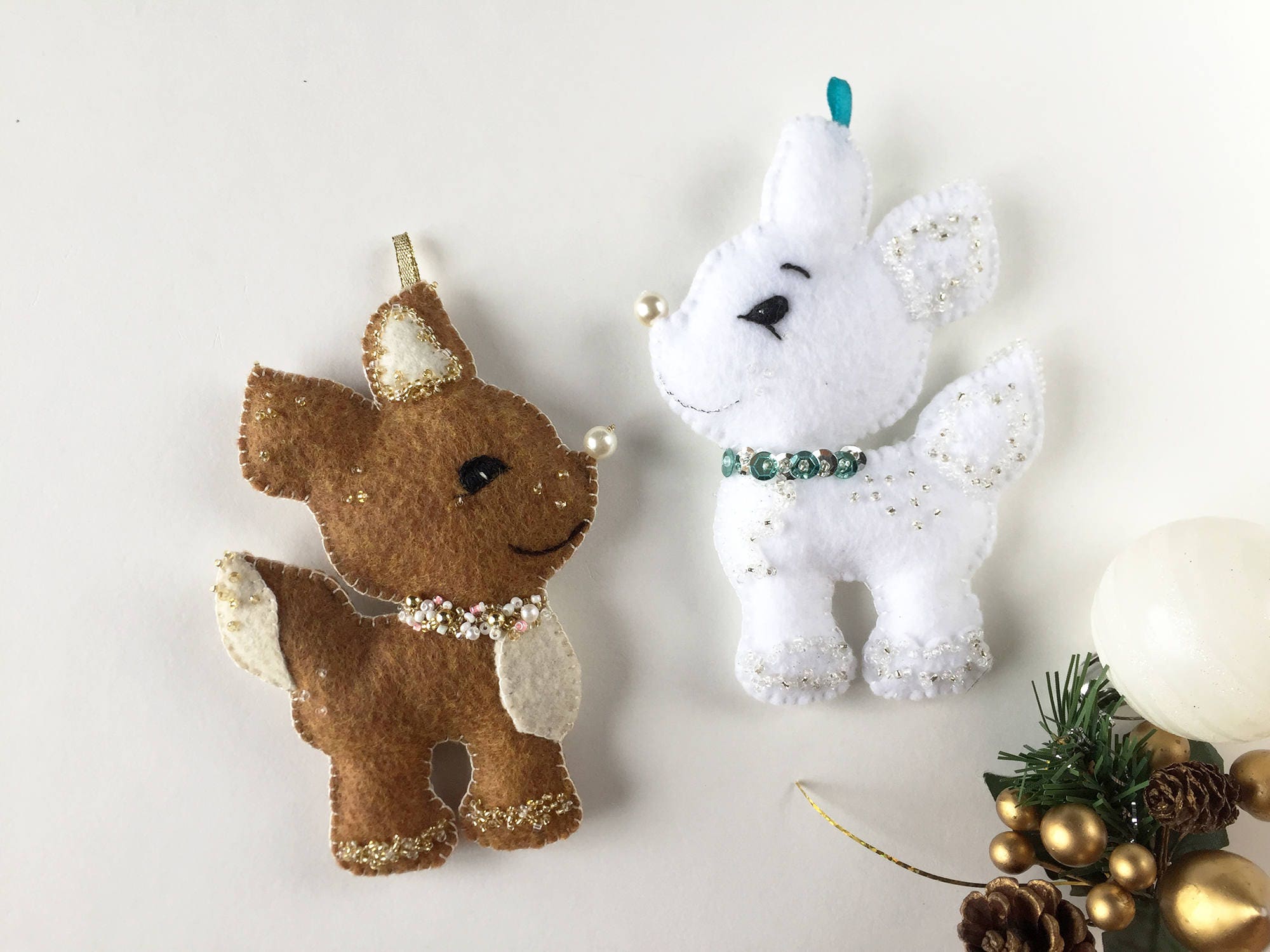 Sparkly Reindeer/deer Christmas Ornament Handmade Felt Etsy