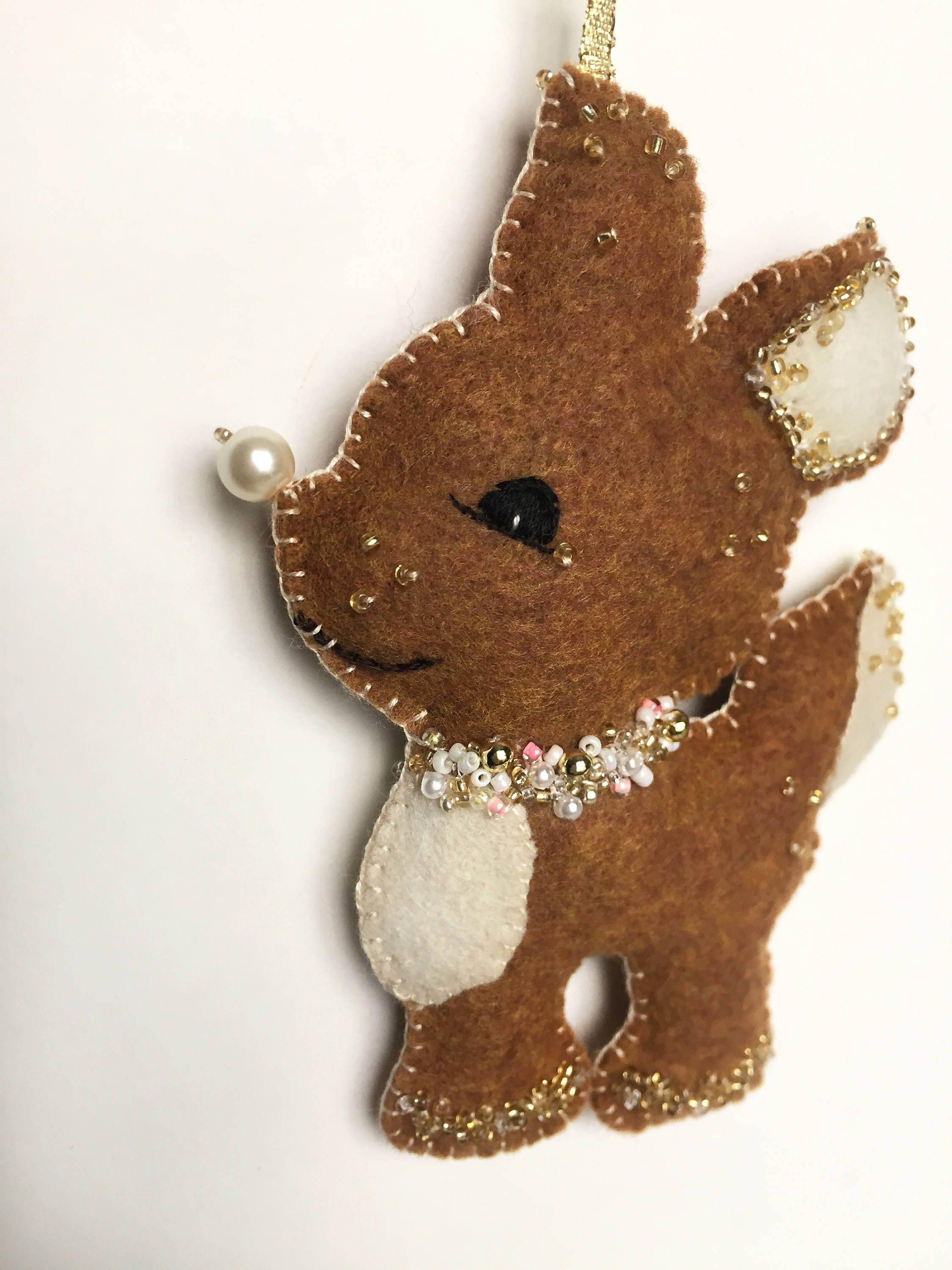 Sparkly Reindeer/deer Christmas Ornament Handmade Felt Etsy