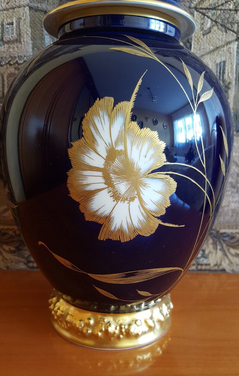 Rosenthal Vase Cobalt Gold Lid Vase Cobalt Porcelain Floor Etsy